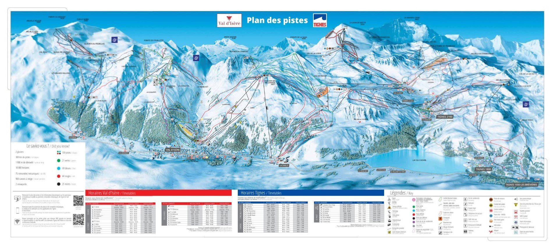 Pistenplan / Karte Skigebiet Tignes, 