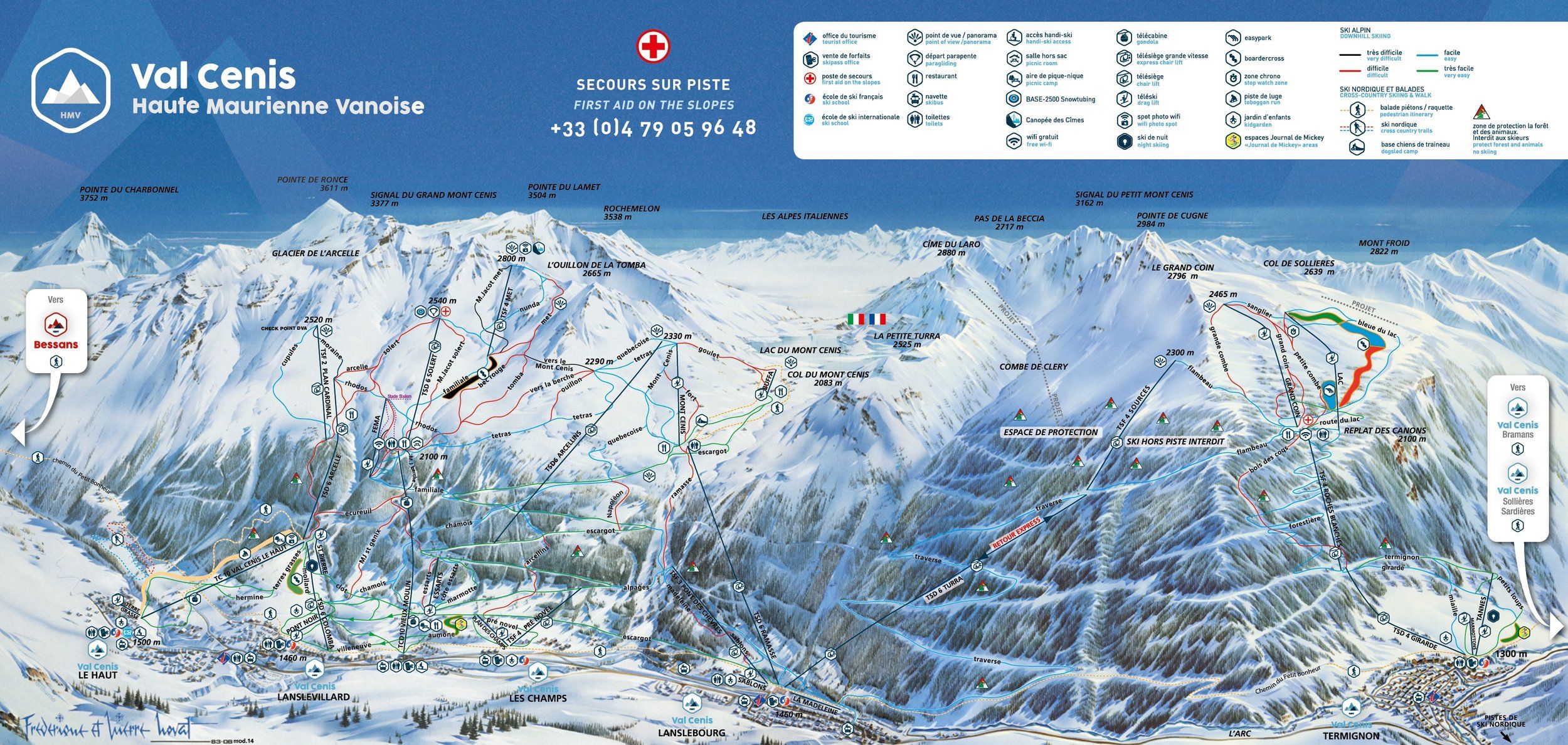 Pistenplan / Karte Skigebiet Val Cenis, Frankreich