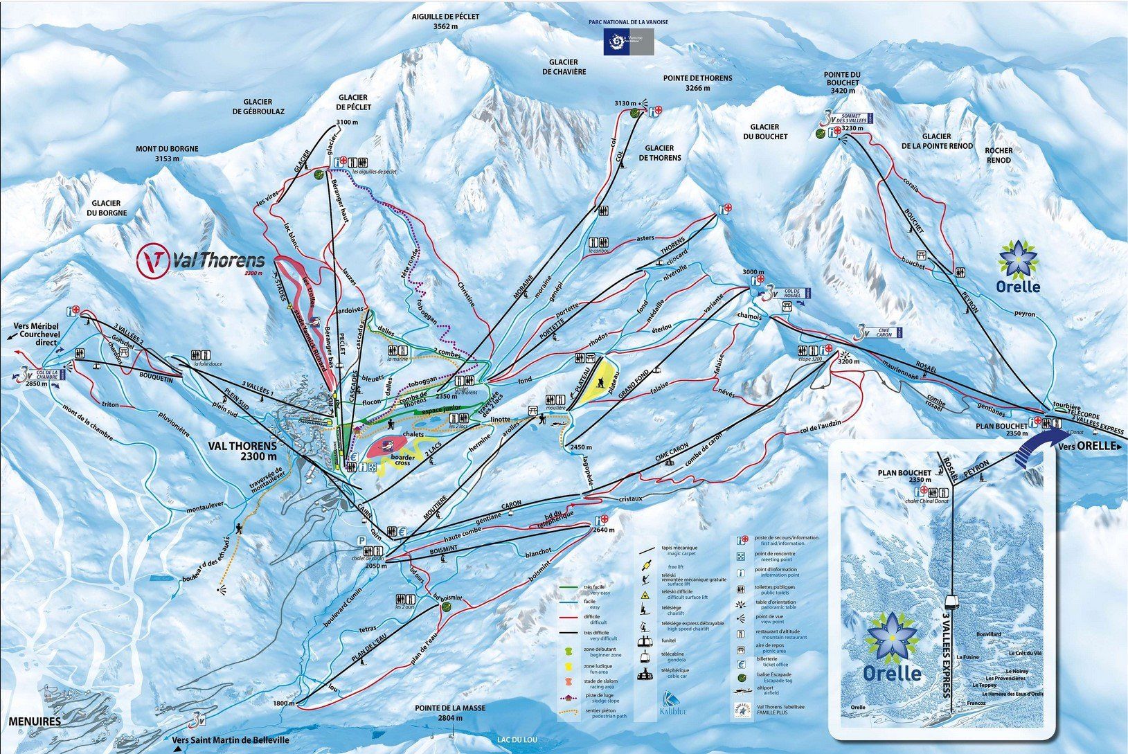 Pistekaart Skigebied Orelle, Frankrijk