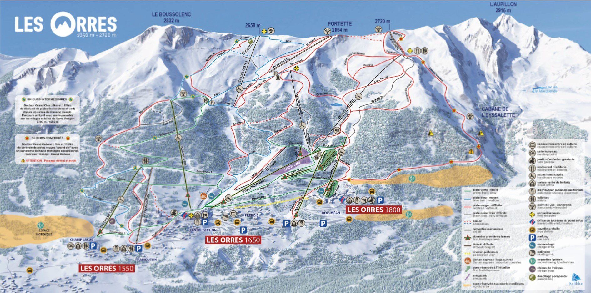 Pistenplan / Karte Skigebiet Les Orres, Frankreich