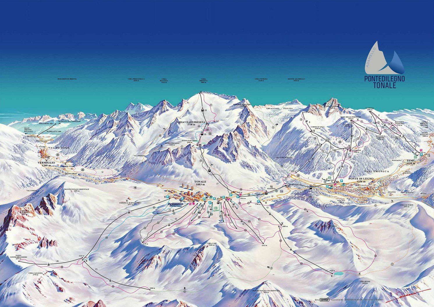 Pistenplan / Karte Skigebiet Passo del Tonale, 