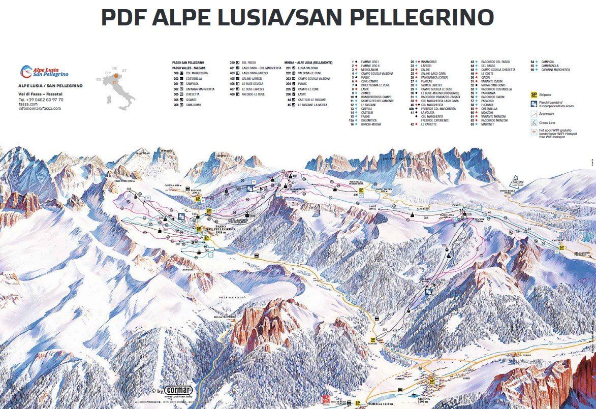 Pistenplan / Karte Skigebiet Falcade, Italien