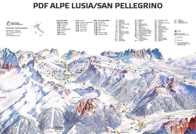 Piantina delle piste Alpe Lusia - San Pellegrino
