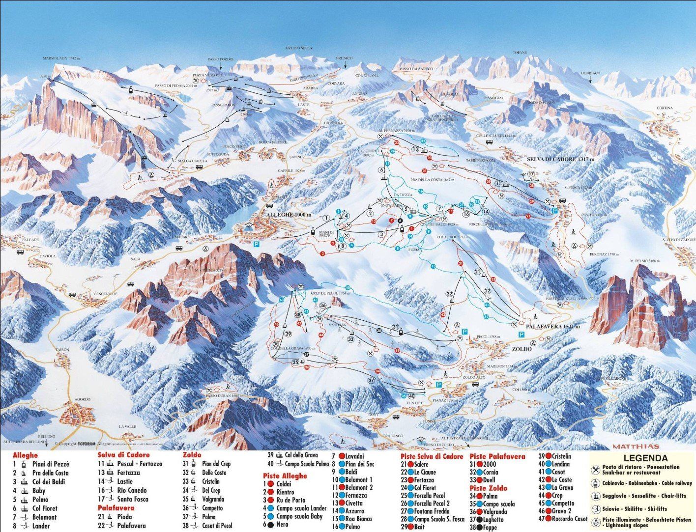 Pistenplan / Karte Skigebiet Zoldo, Italien