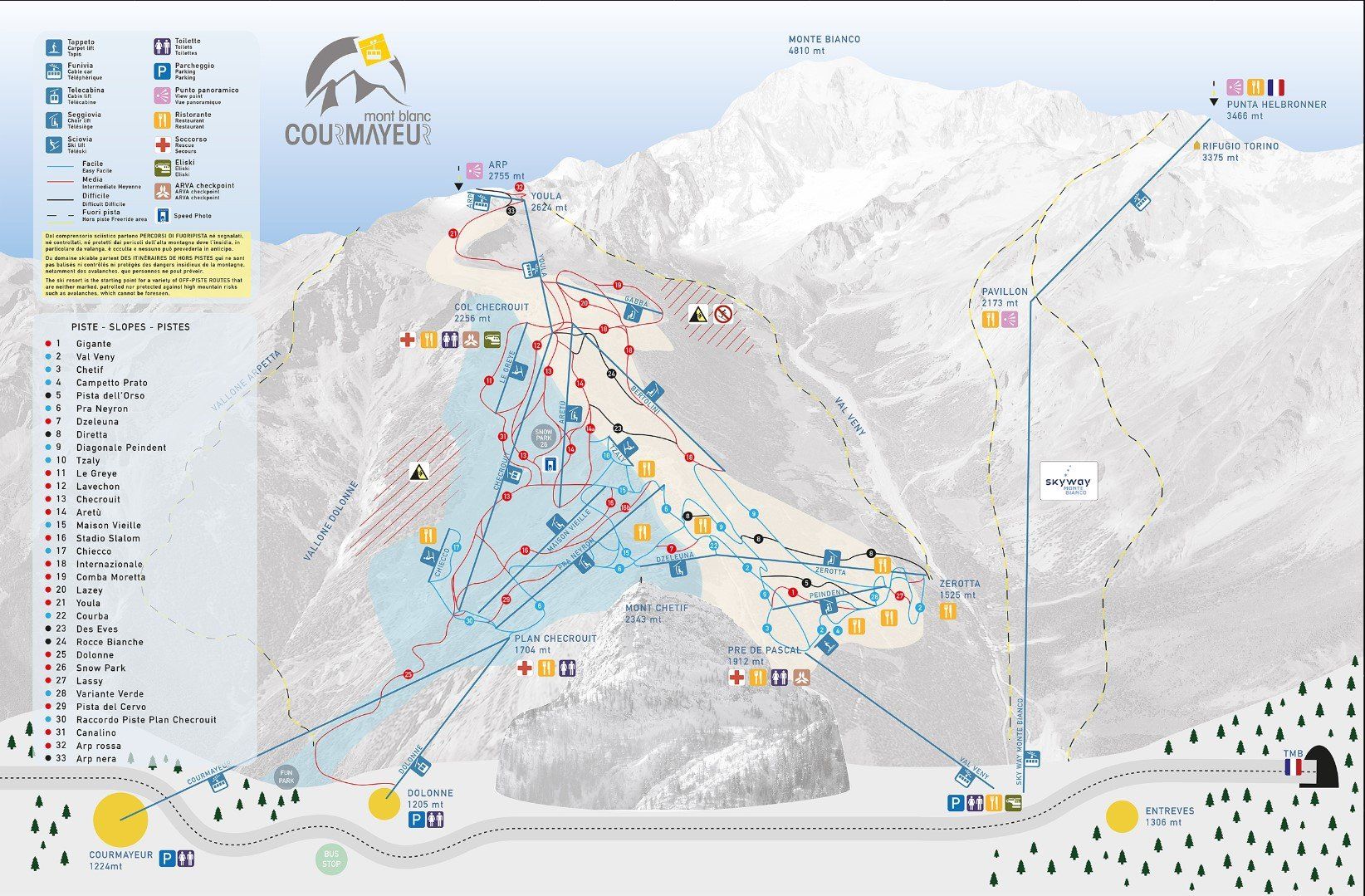 Pistekaart Skigebied Courmayeur, Italië