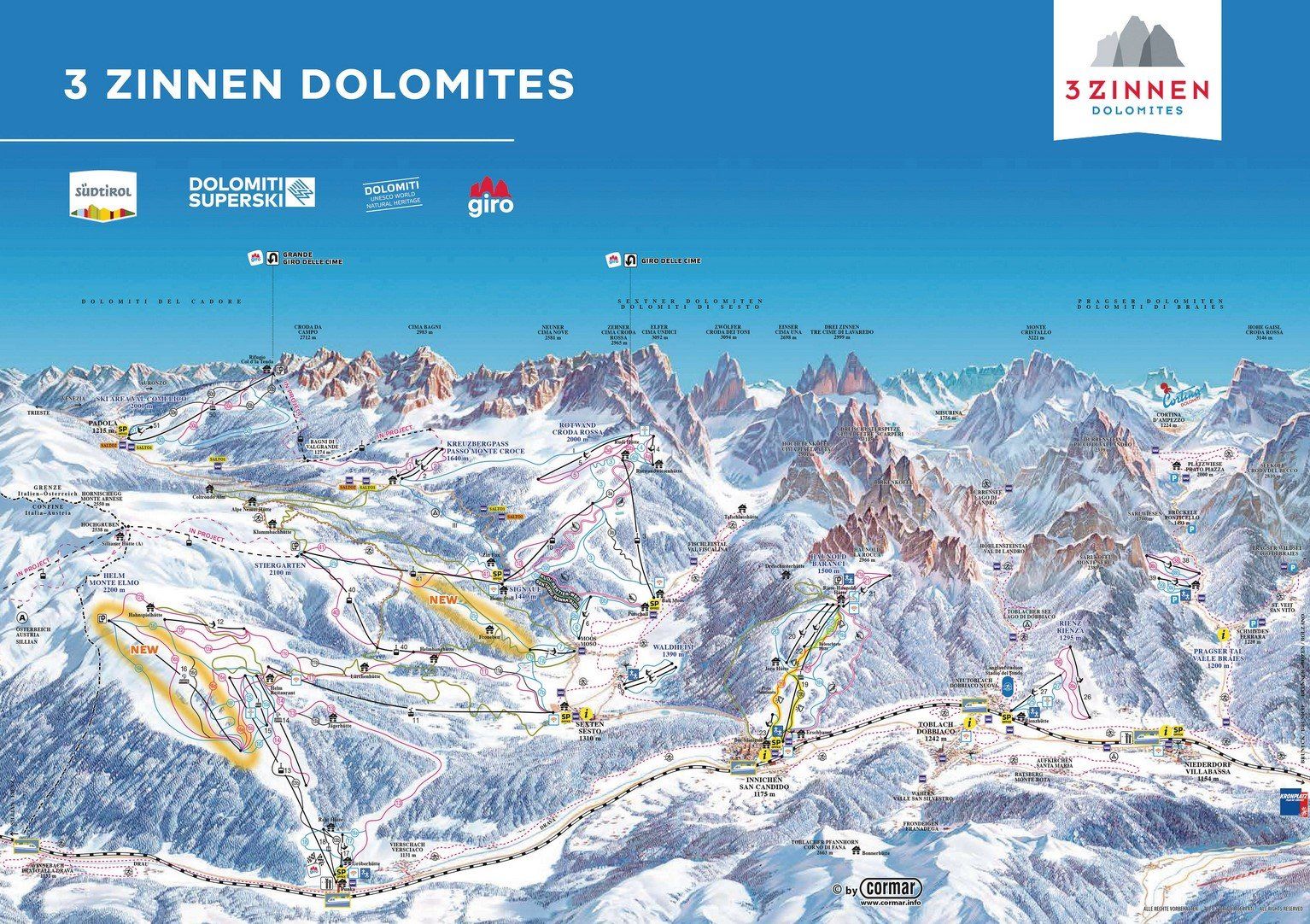 Pistenplan / Karte Skigebiet Toblach, Italien