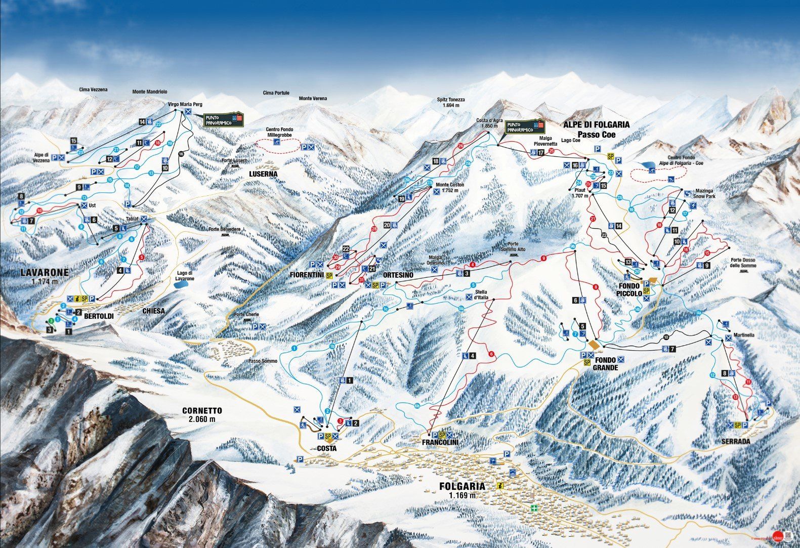 Pistenplan / Karte Skigebiet Folgaria, Italien