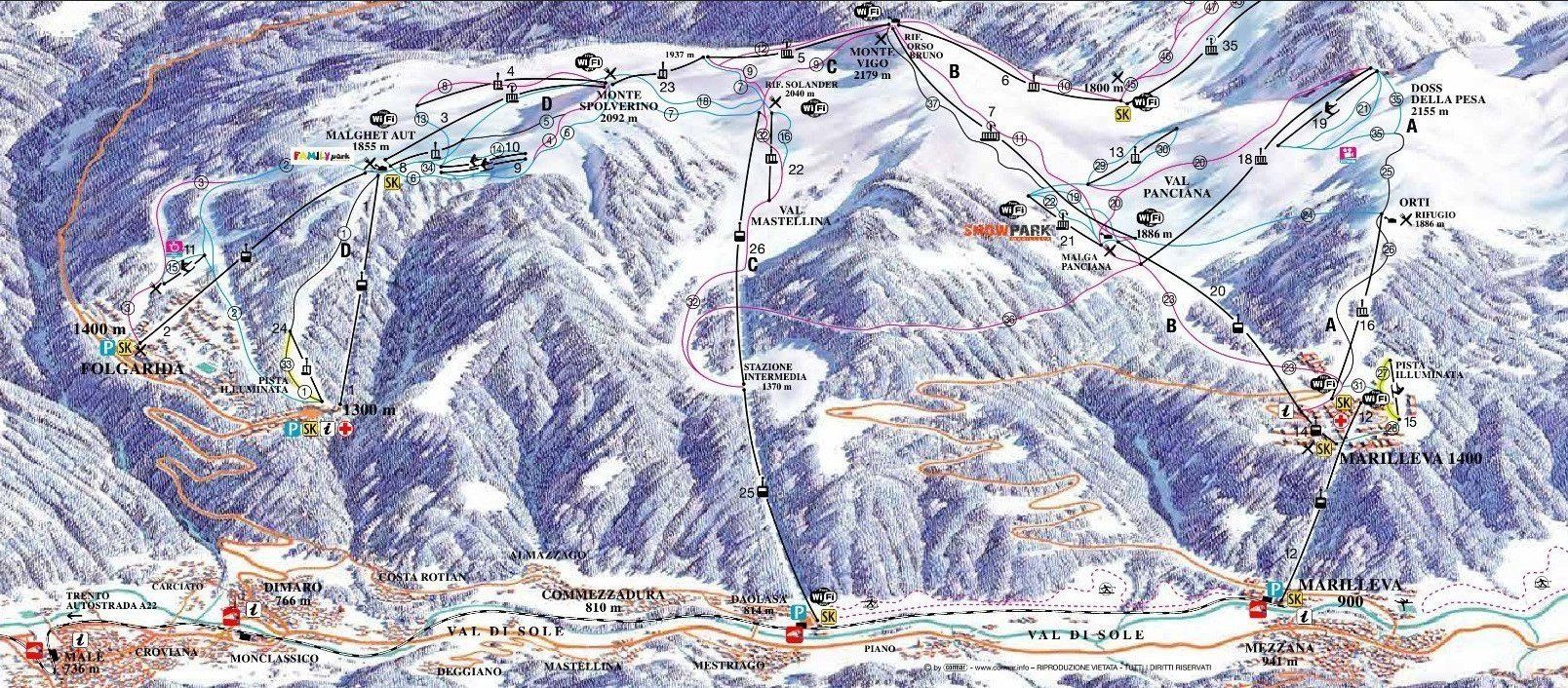 Pistenplan / Karte Skigebiet Folgarida, 