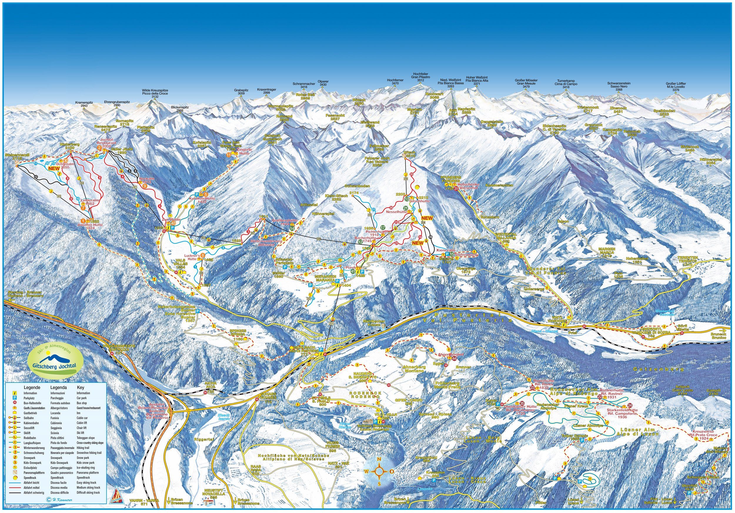 Pistenplan / Karte Skigebiet Brixen, Italien