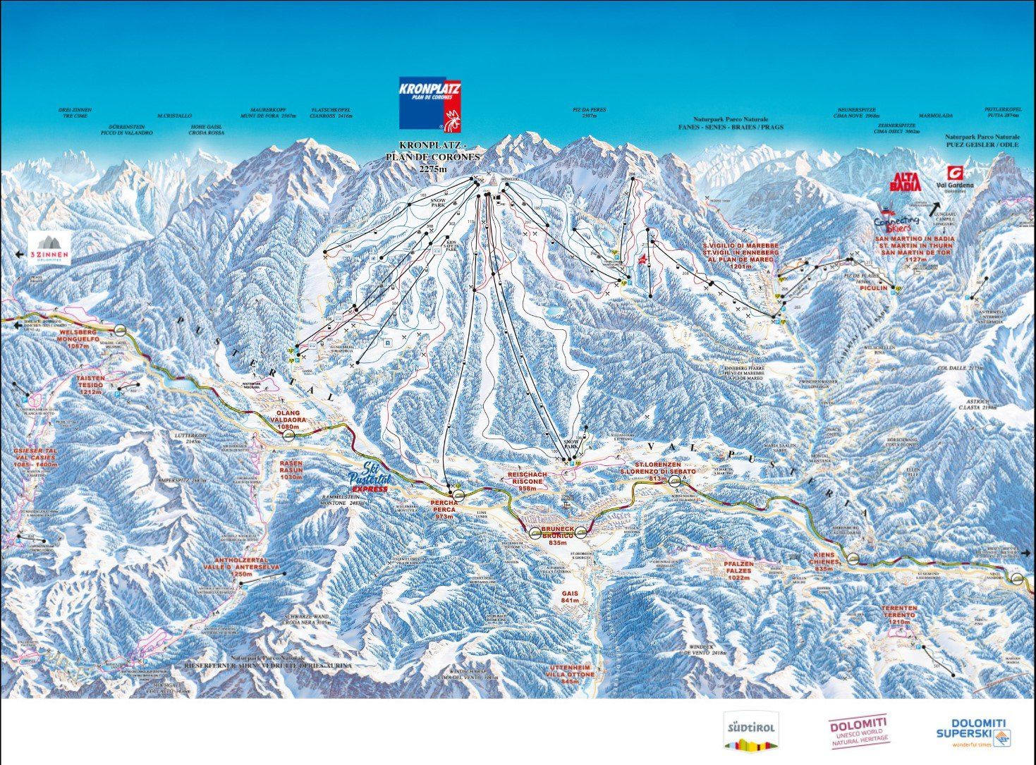 Pistenplan / Karte Skigebiet Kiens, Italien