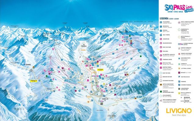 Pistenplan / Karte Skigebiet Livigno, Italien