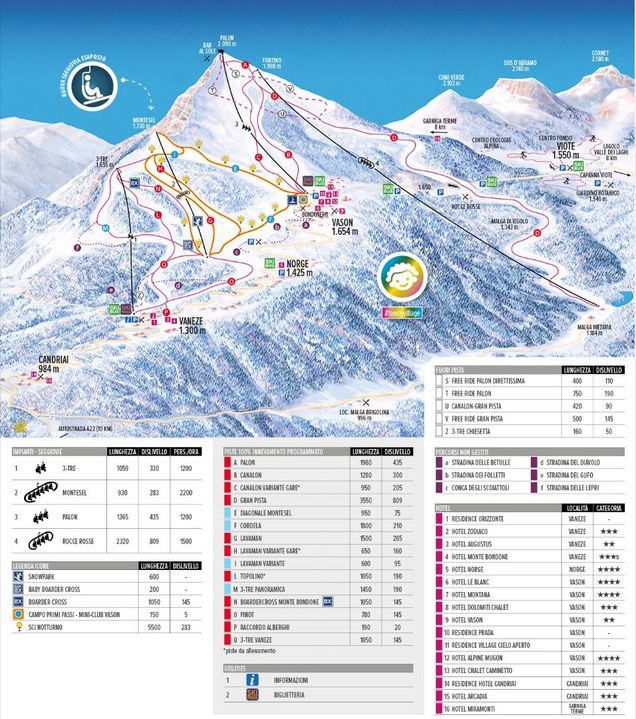 Plan des pistes Monte Bondone