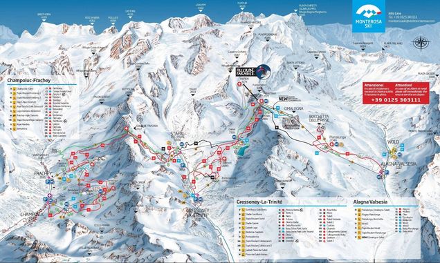 Pistenplan / Karte Skigebiet Alagna Valsesia, Italien
