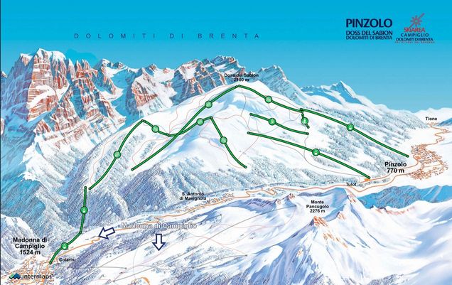 Pistenplan / Karte Skigebiet Pinzolo, Italien