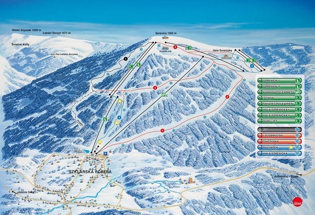 Pistenplan / Karte Skigebiet Schreiberhau, Polen