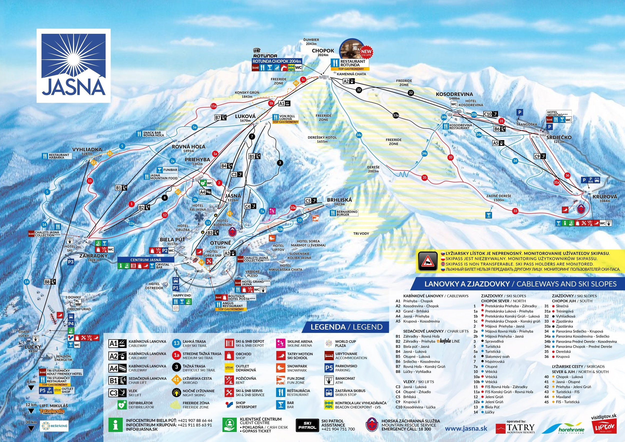 Pistenplan / Karte Skigebiet Jasná (Niedere Tatra), Slowakei