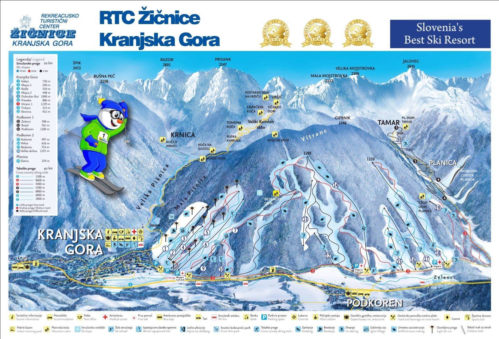 Pistenplan / Karte Skigebiet Kranjska Gora, Slowenien