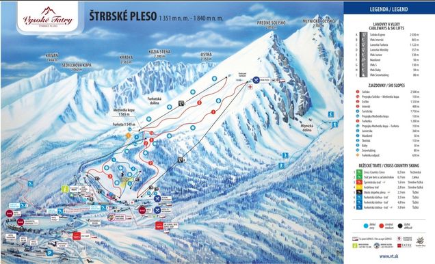 Pistenplan / Karte Skigebiet Štrbské Pleso, Slowakei