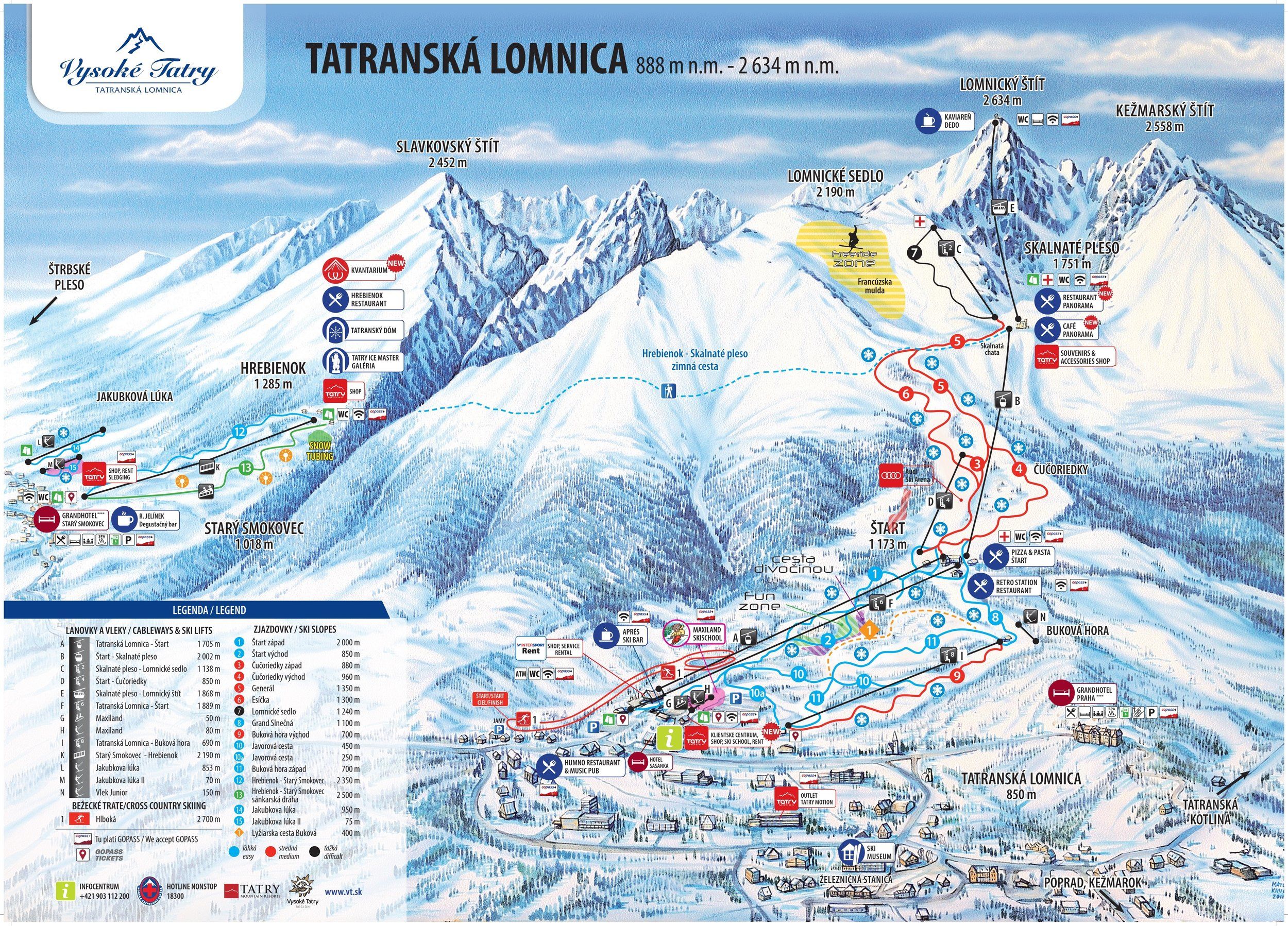 Pistenplan / Karte Skigebiet Tatranská Lomnica, Slowakei