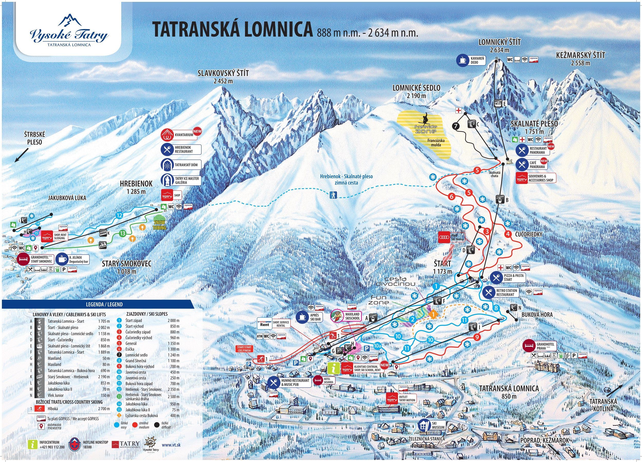 Pistekaart Skigebied Tatranská Lomnica, Slowakije