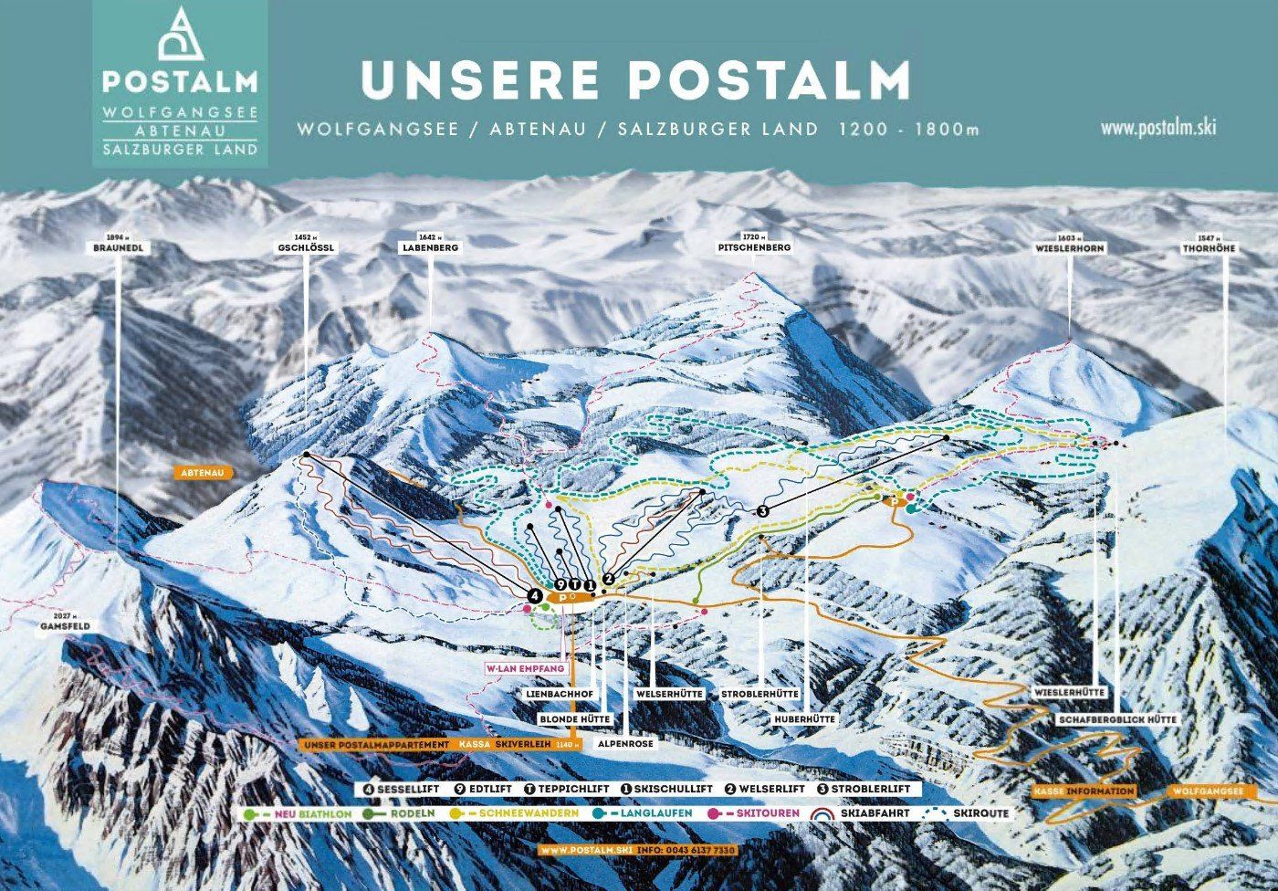 Pistenplan / Karte Skigebiet Abersee, Österreich