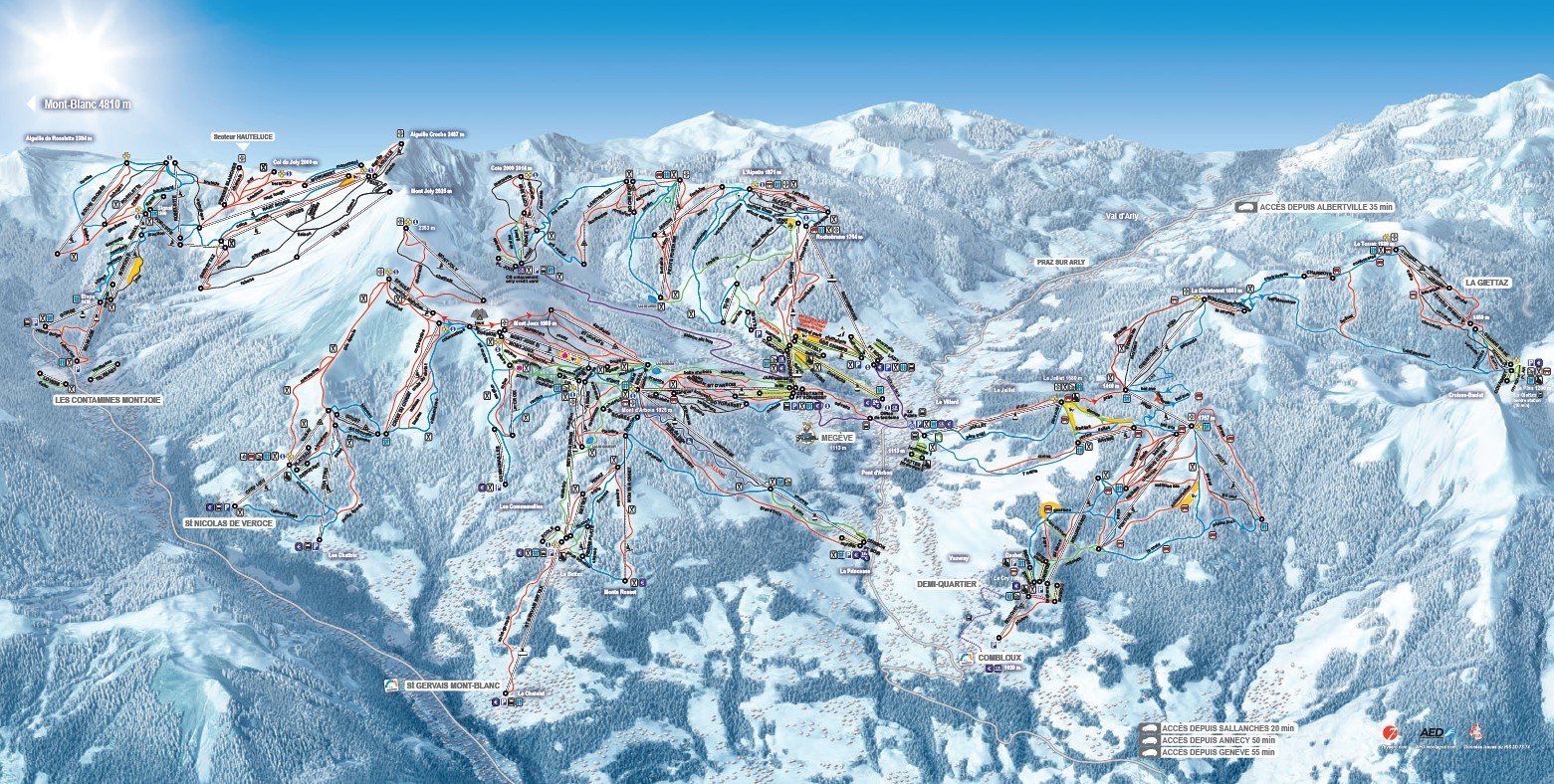 Pistenplan / Karte Skigebiet Megève, Frankreich