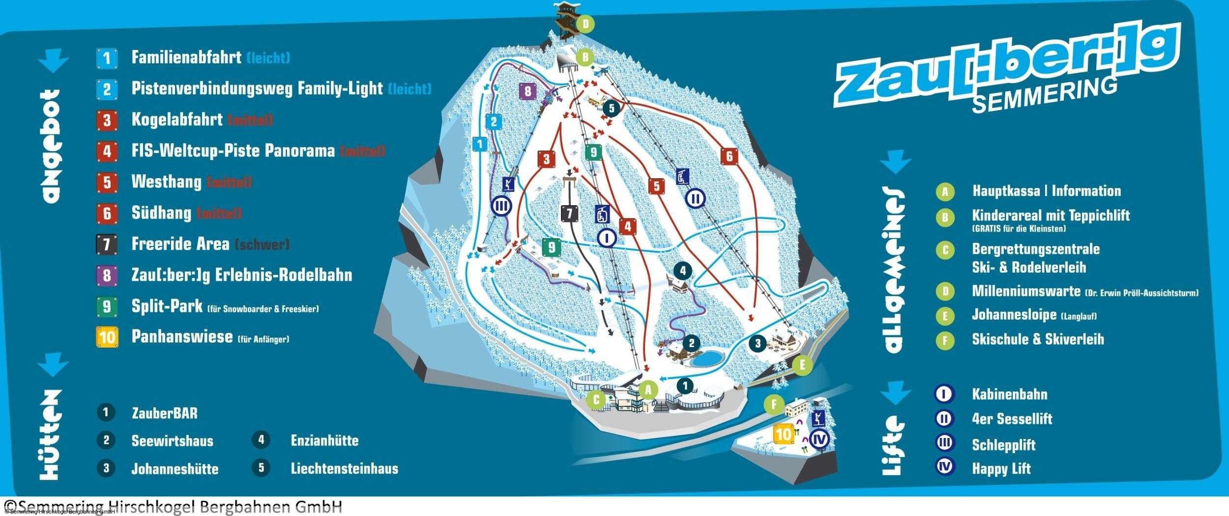 Pistenplan / Karte Skigebiet Semmering, Österreich