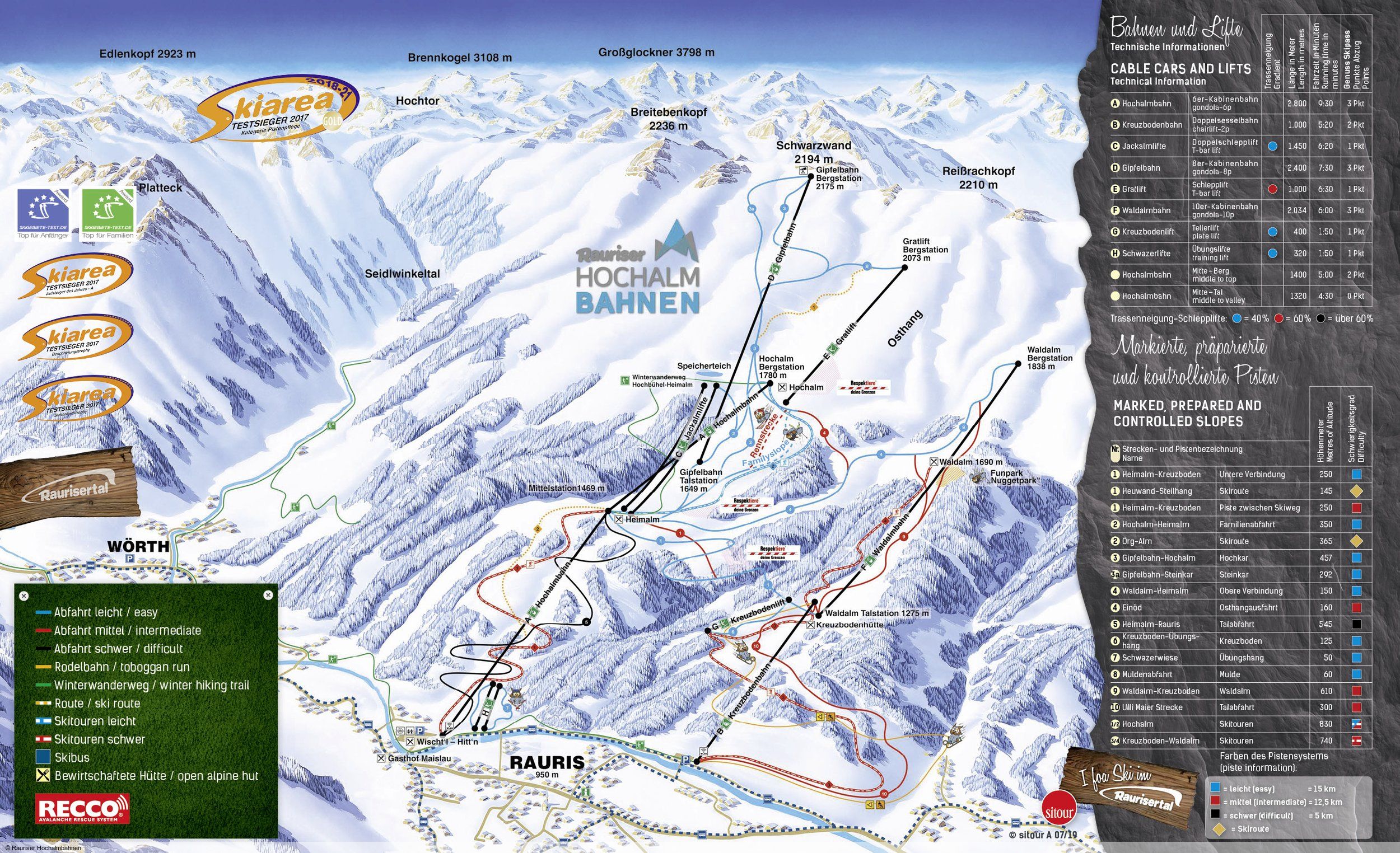 Pistenplan / Karte Skigebiet Rauris, Österreich
