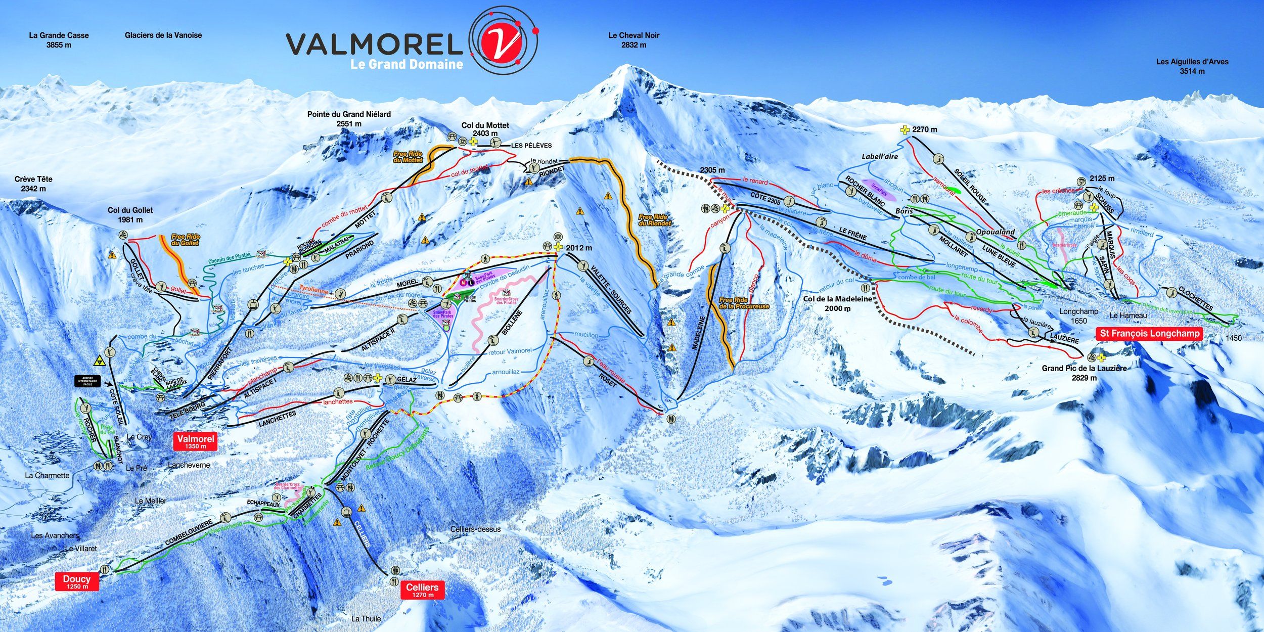 Pistenplan / Karte Skigebiet St. François-Longchamp, Frankreich