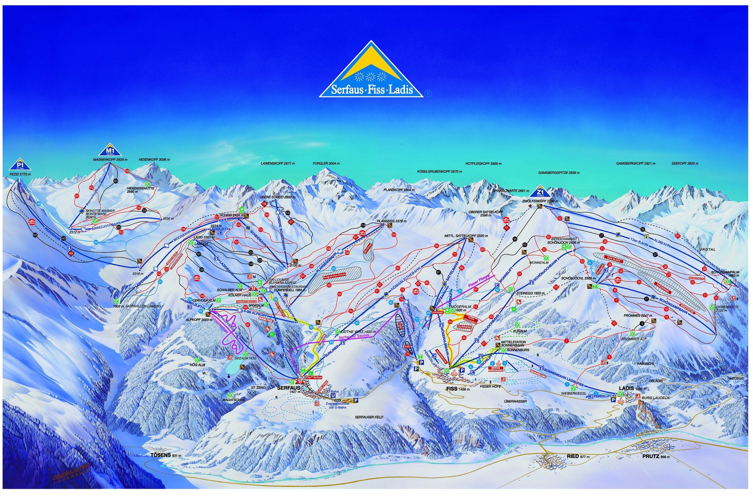 Pistenplan / Karte Skigebiet Serfaus-Fiss-Ladis, Österreich