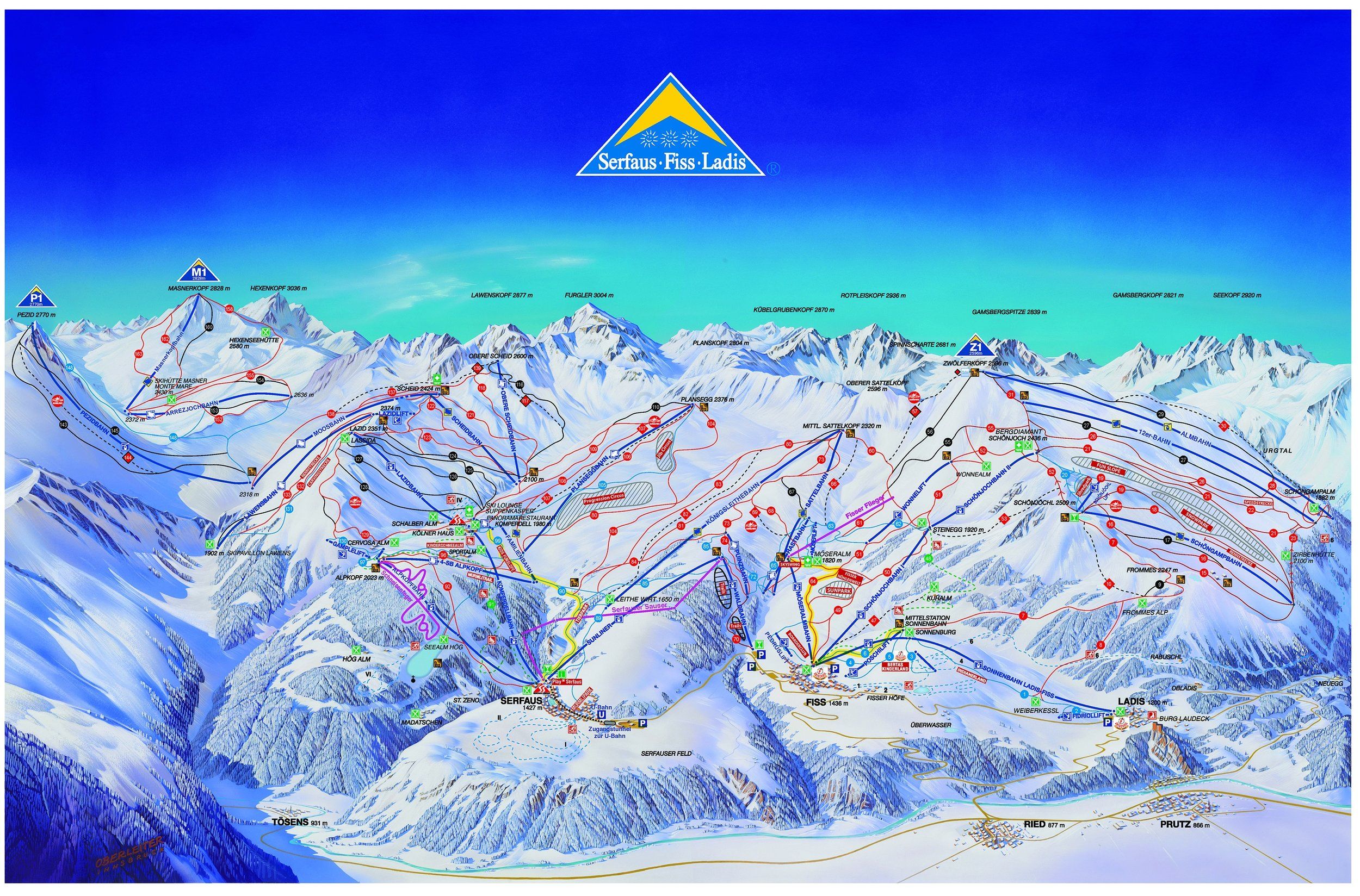 Pistekaart Skigebied Serfaus-Fiss-Ladis, Oostenrijk