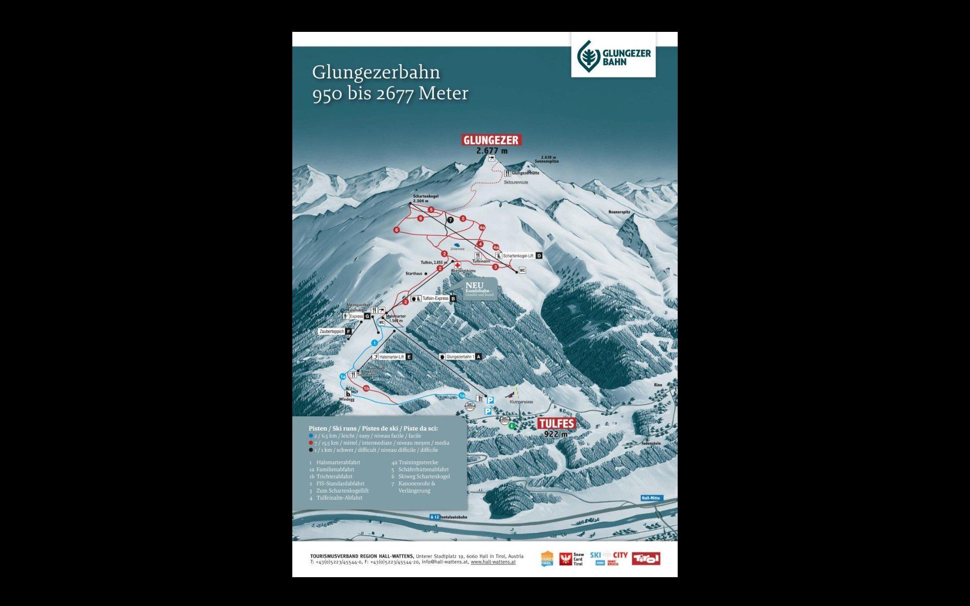 Pistenplan / Karte Skigebiet Thaur, Österreich