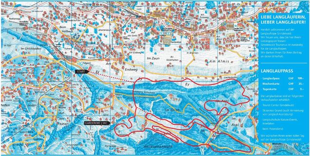 Mapa běžeckých stop Wengen