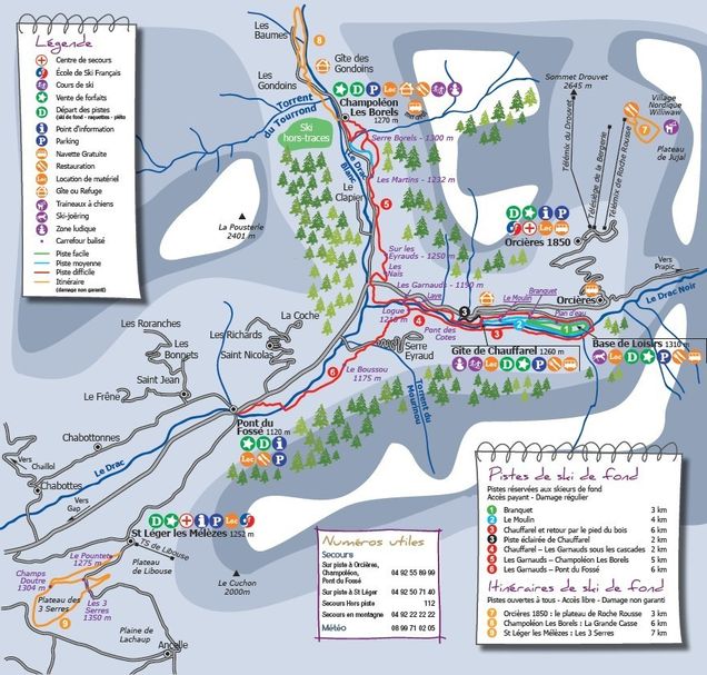 Plan des pistes de ski de fond Orcières Merlette