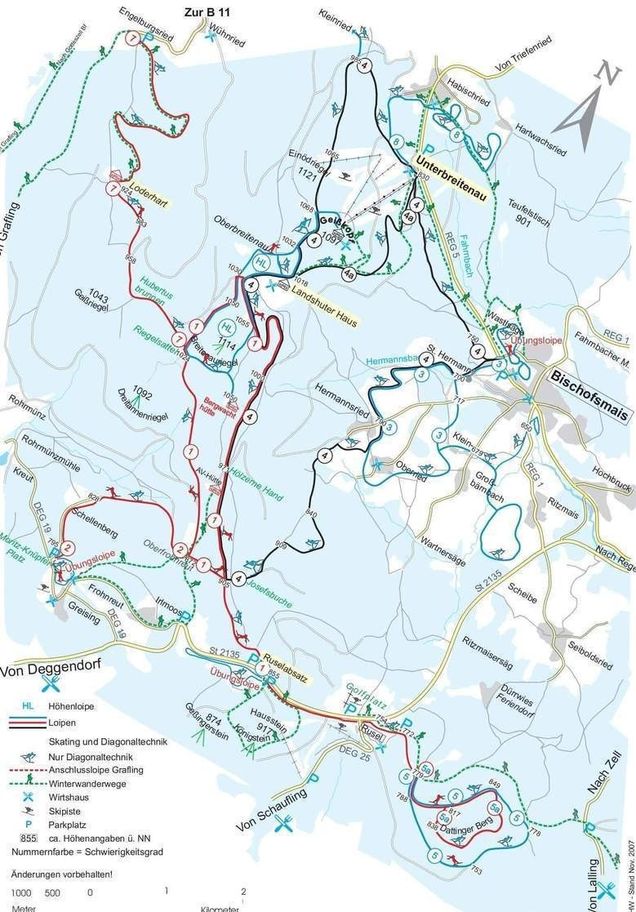 Piantina con piste di sci di fondo Bischofsmais