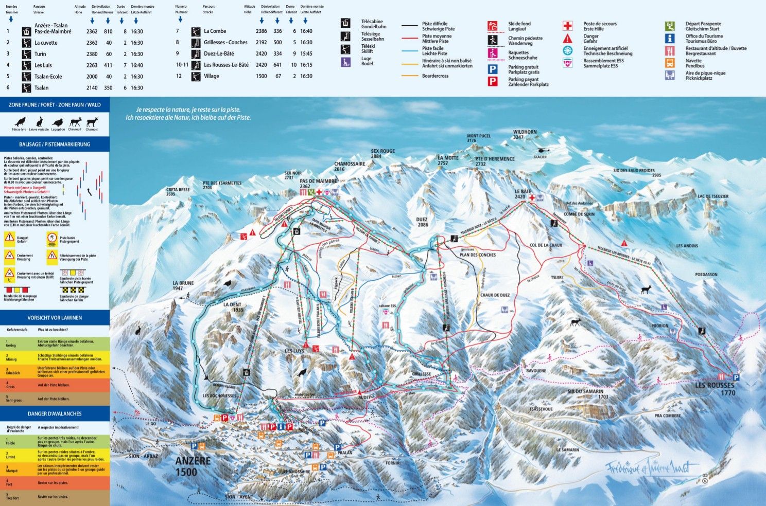 Pistenplan / Karte Skigebiet Anzère, Schweiz