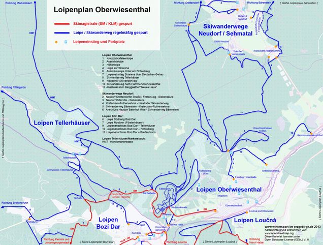 Plan des pistes de ski de fond Oberwiesenthal