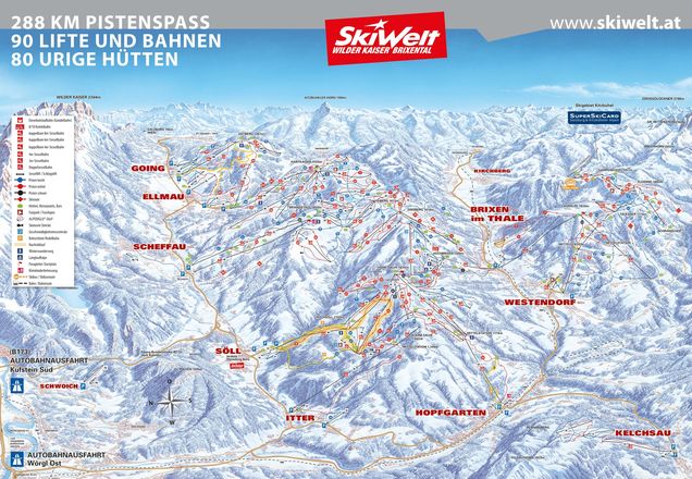 Pistenplan / Karte Skigebiet Söll, Österreich