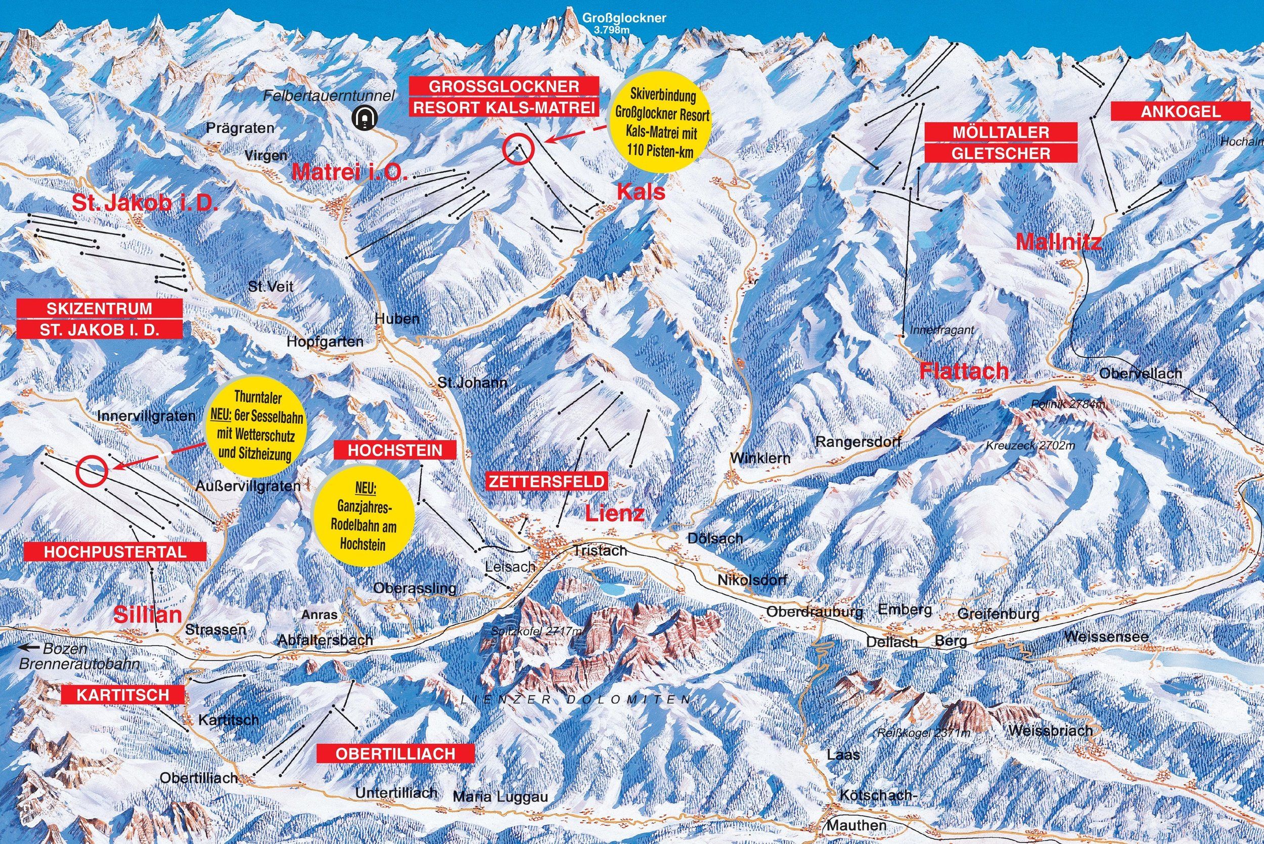 Pistekaart Skigebied Oberdrauburg, Oostenrijk