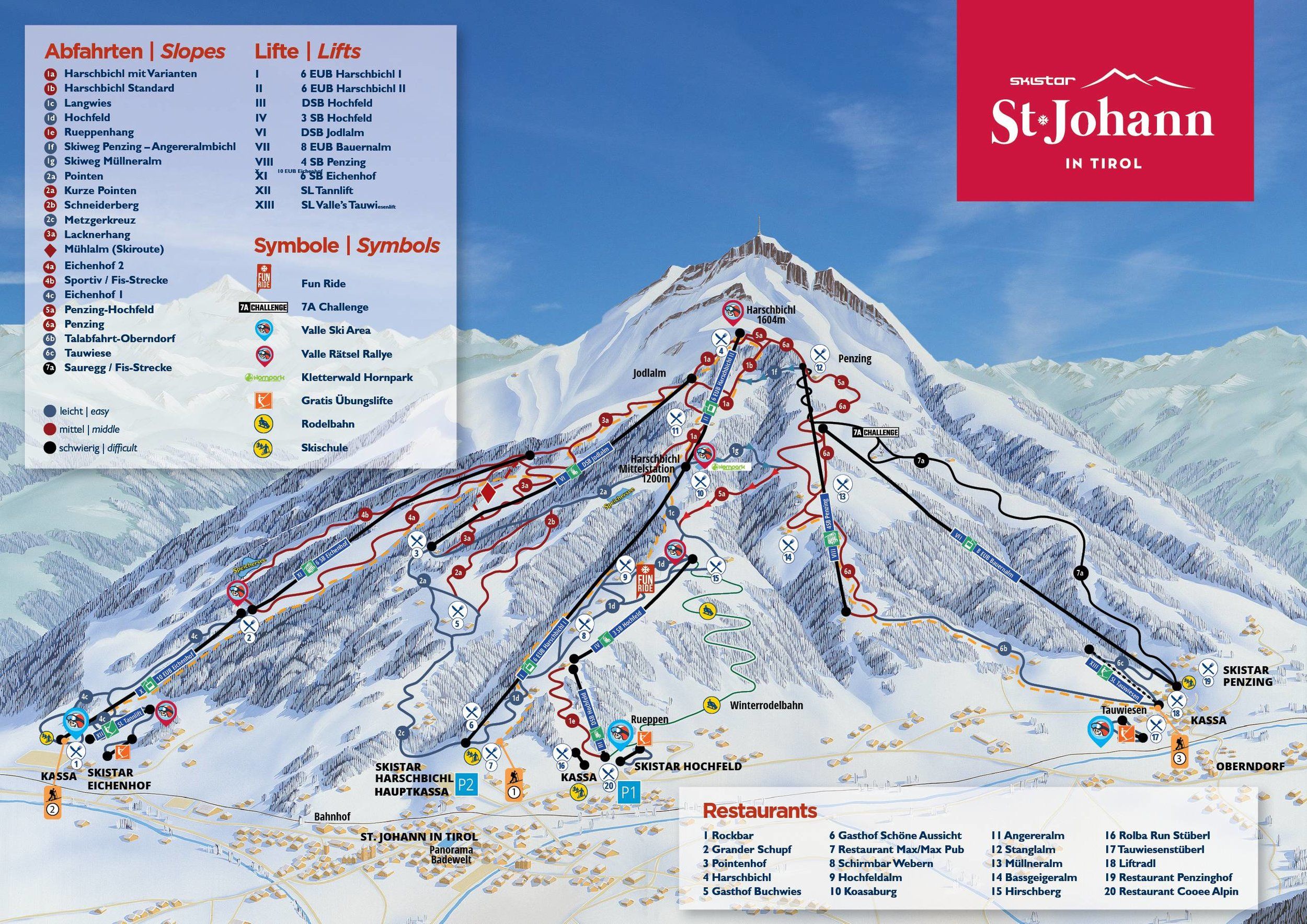 Pistenplan / Karte Skigebiet St. Johann in Tirol, 