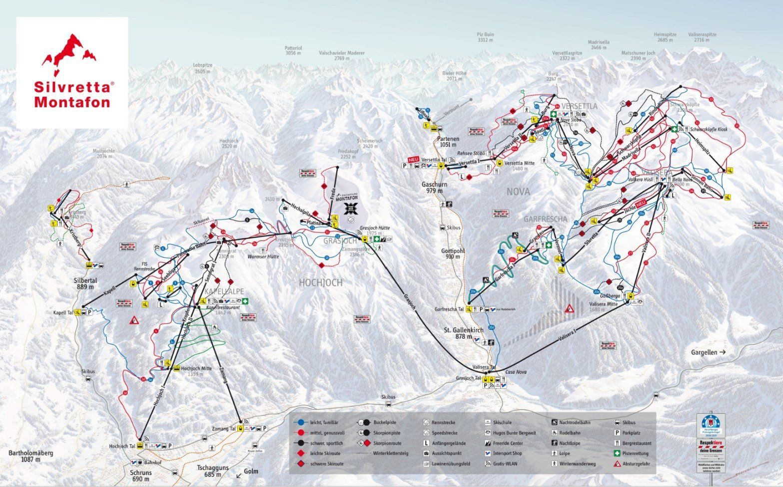 Pistekaart Skigebied Gaschurn, Oostenrijk