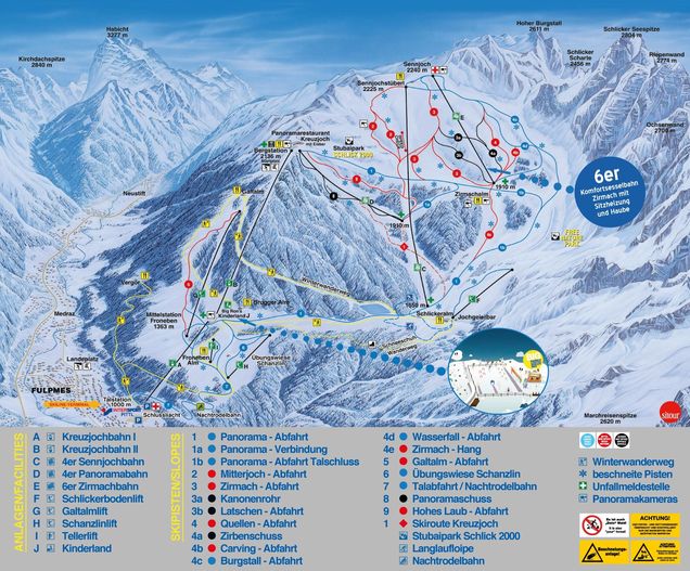 Pistenplan / Karte Skigebiet Fulpmes, Österreich