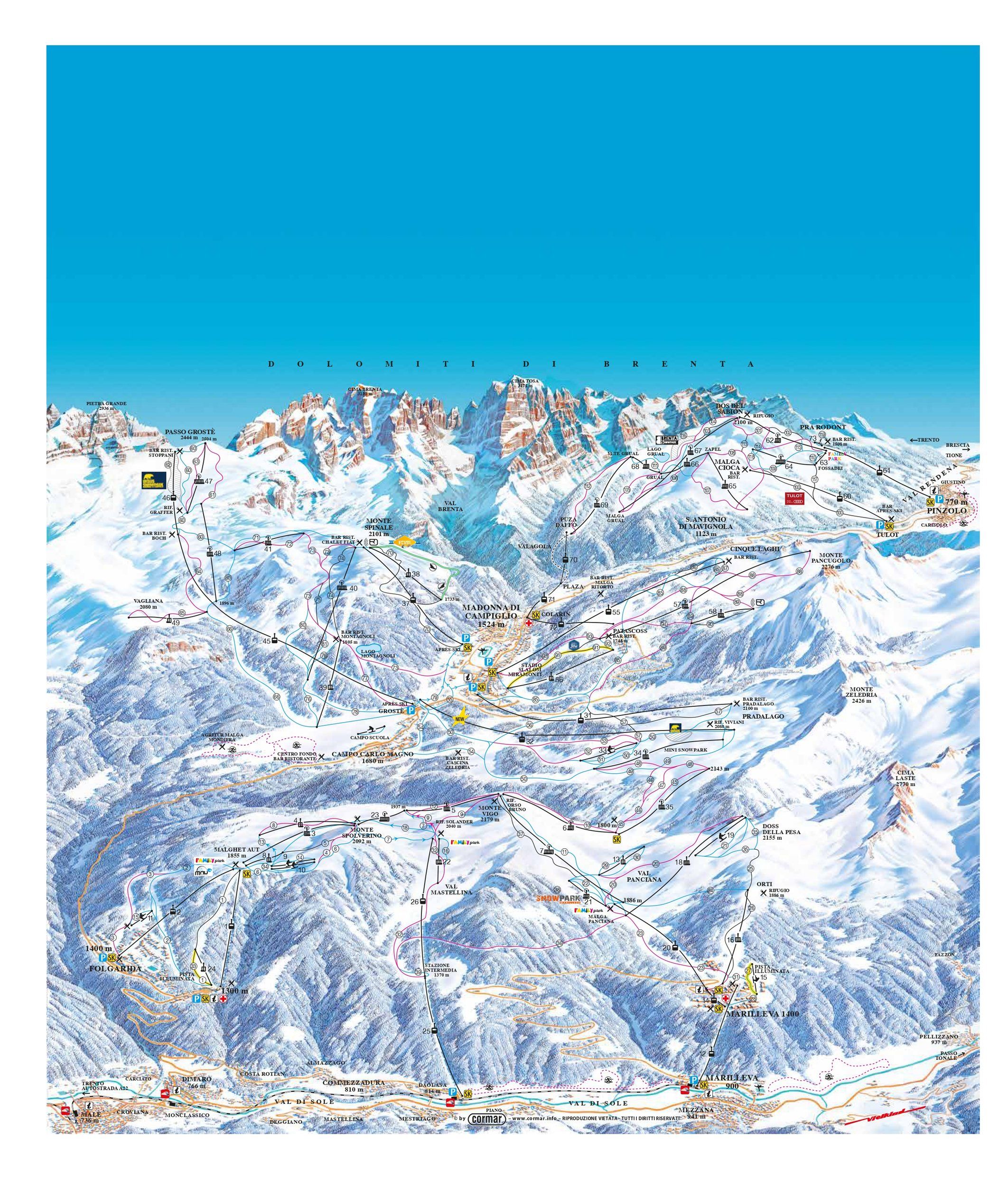 Pistenplan / Karte Skigebiet Madonna di Campiglio, 