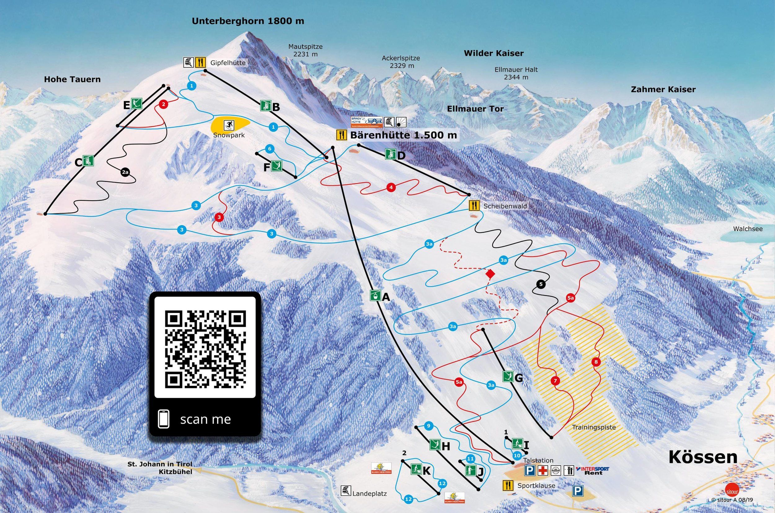 Pistenplan / Karte Skigebiet Kössen, Österreich