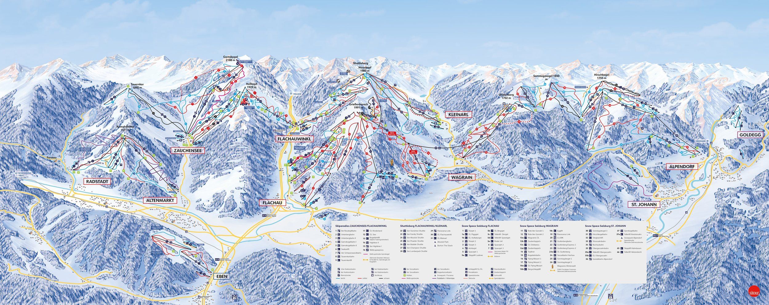 Pistenplan / Karte Skigebiet Wagrain, Österreich