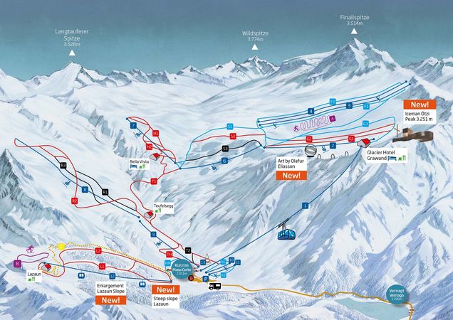 Pistenplan / Karte Skigebiet Vernagt, Italien