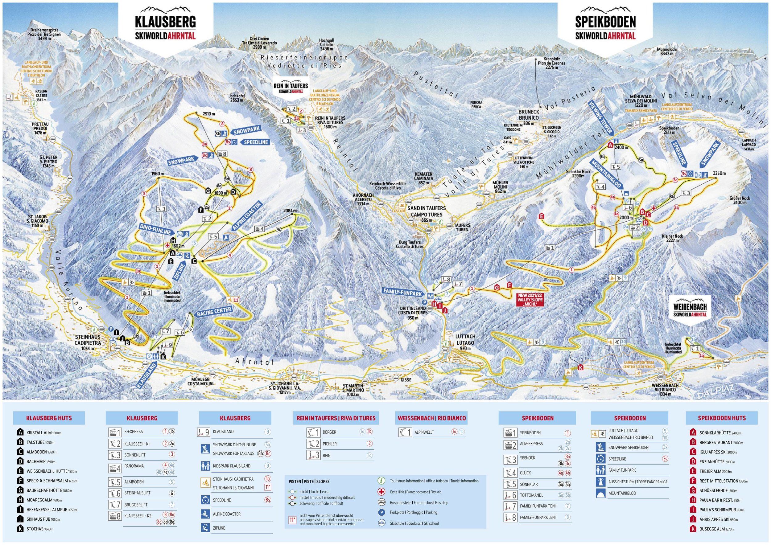 Pistenplan / Karte Skigebiet Sand in Taufers, Italien