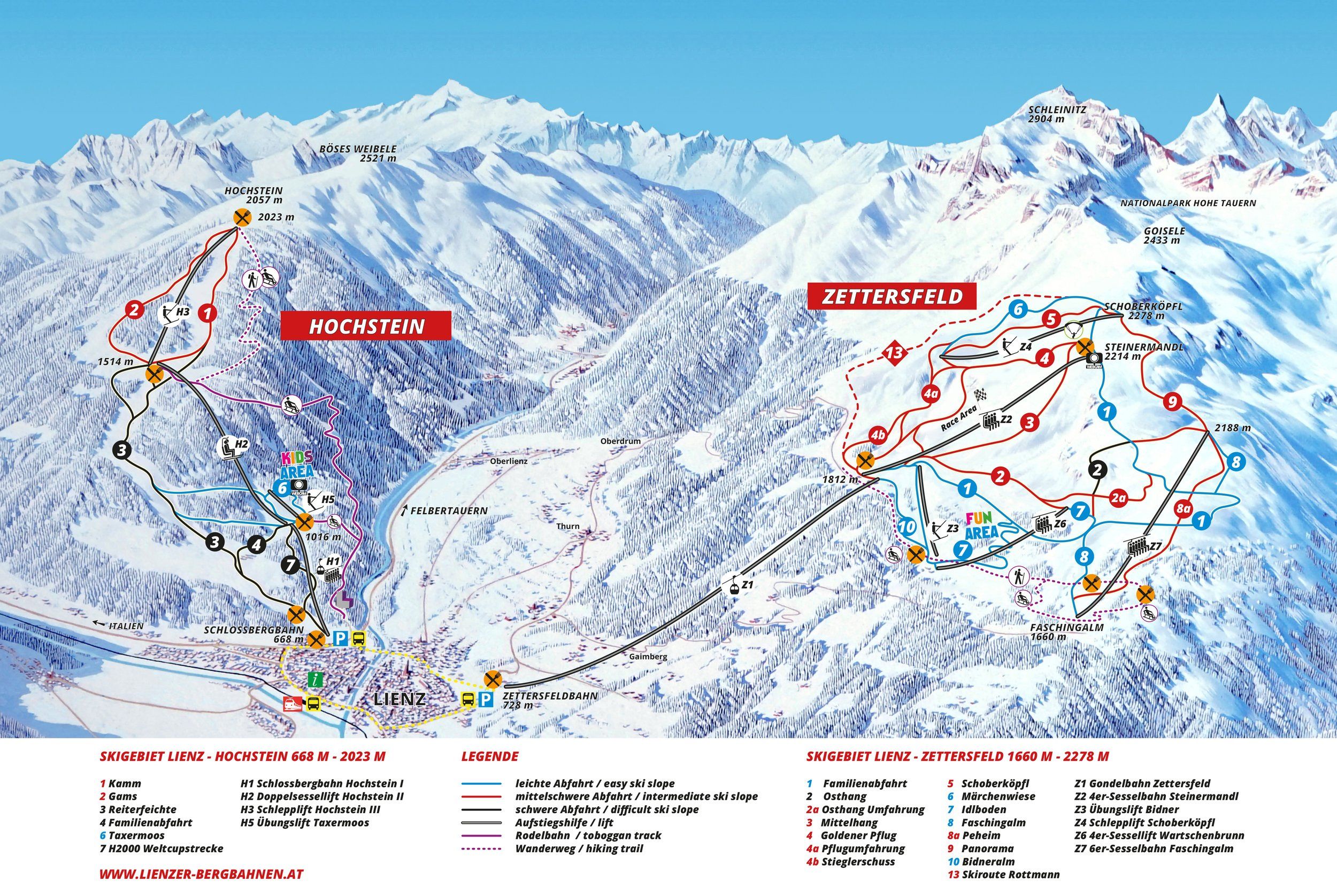 Pistenplan / Karte Skigebiet Lienz, 