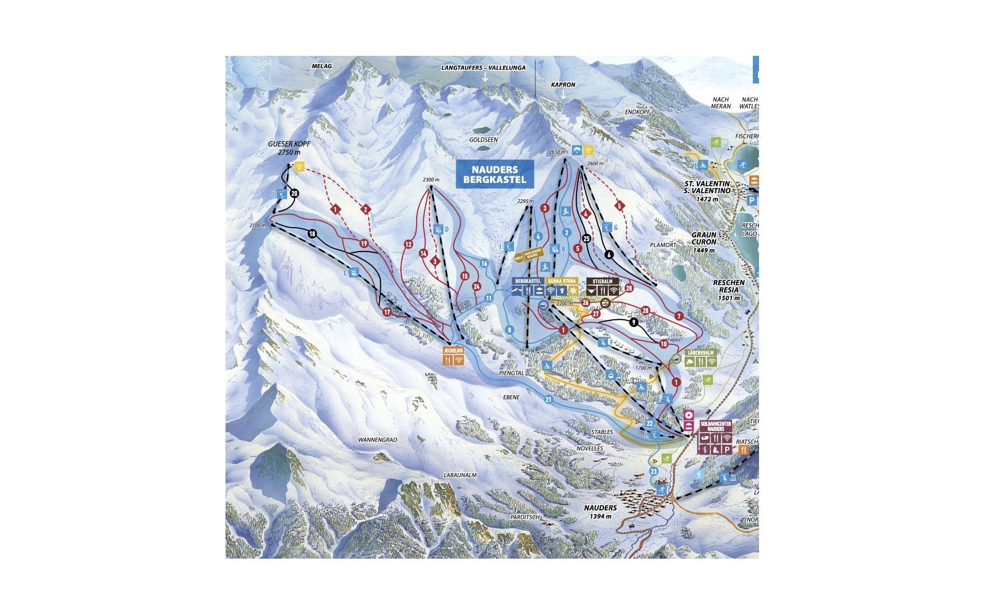 Pistenplan / Karte Skigebiet Nauders, Österreich