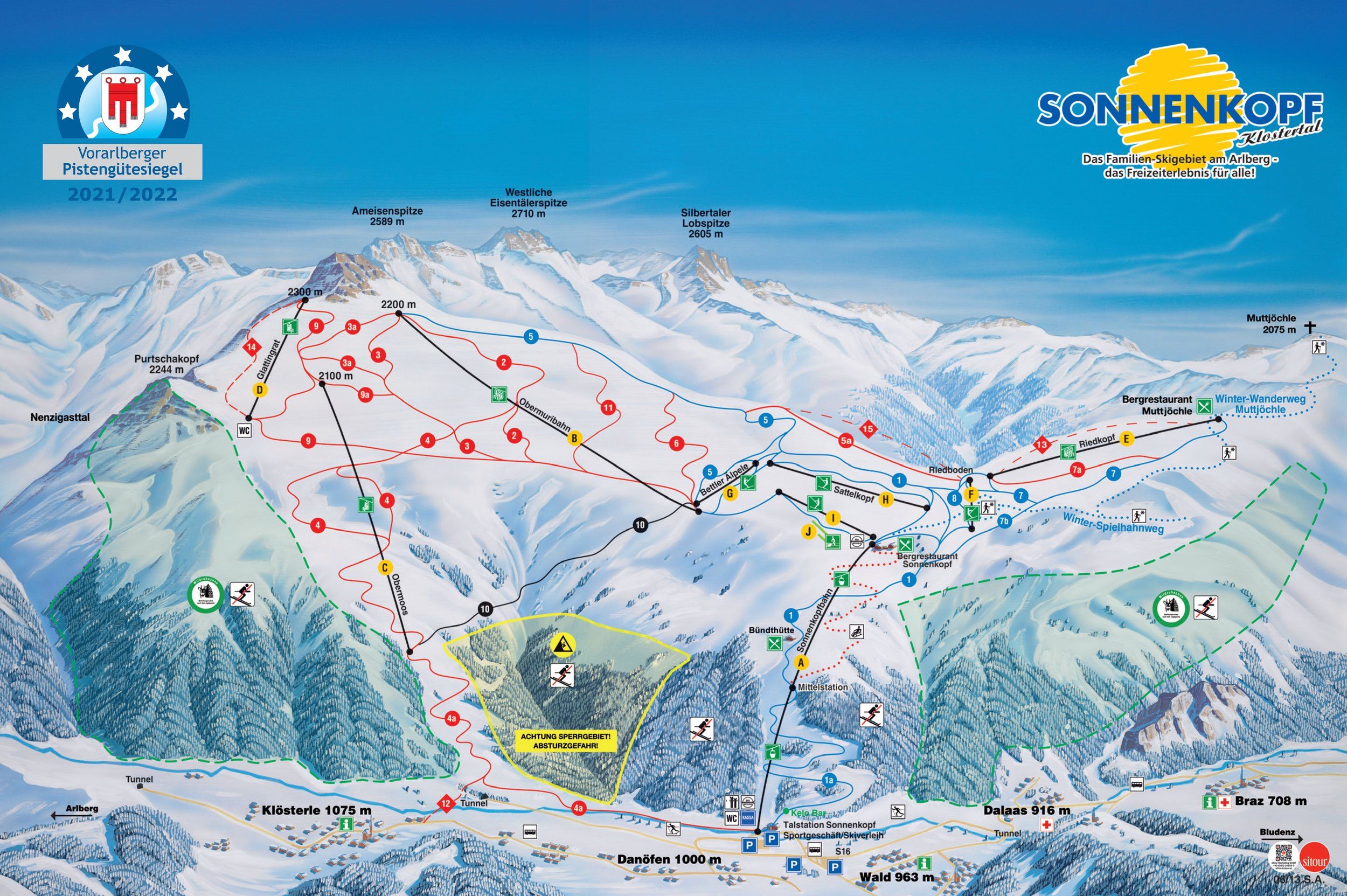 Pistekaart Skigebied Wald am Arlberg, Oostenrijk